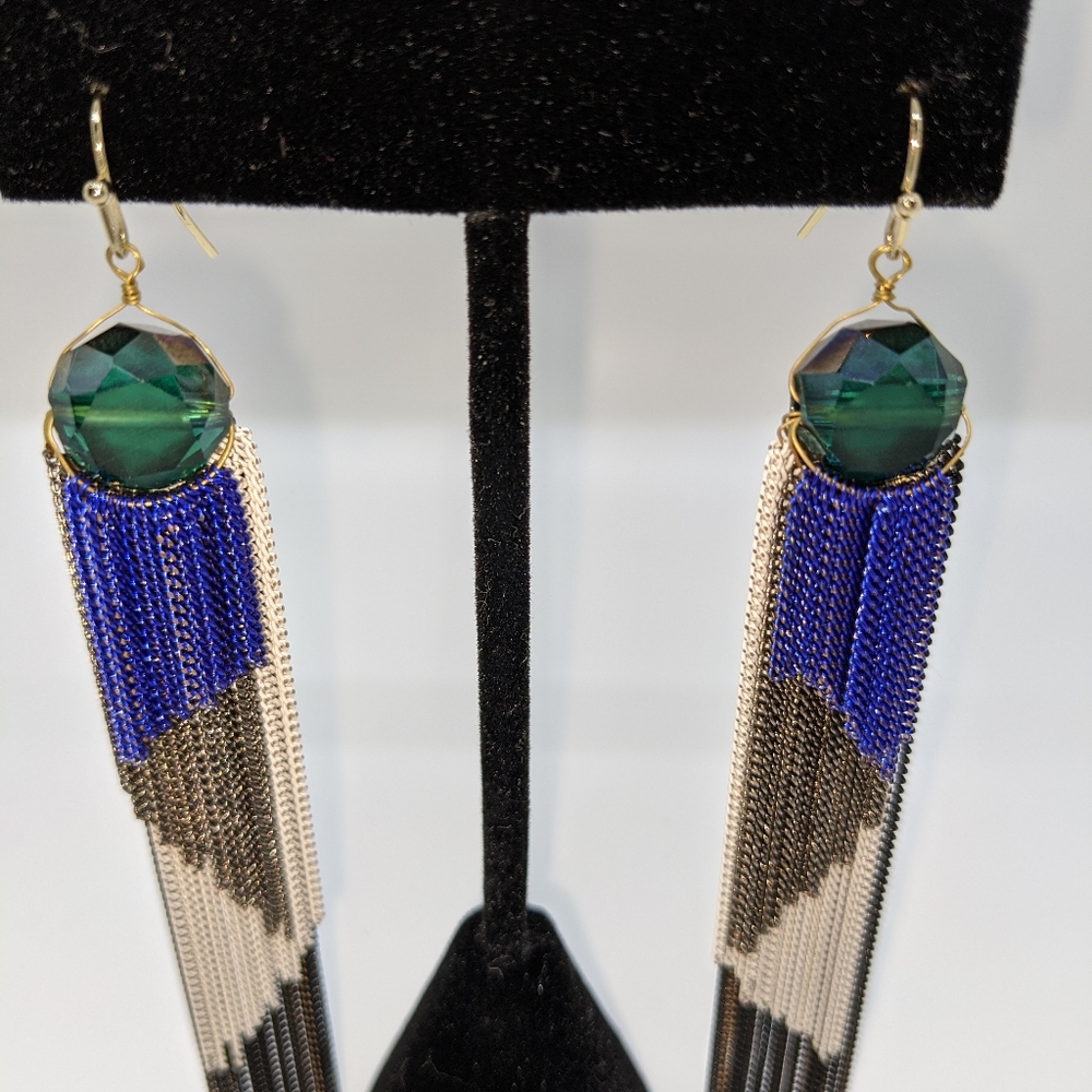 BCBGeneration Multi Tone Tassel Chain Earrings.